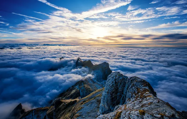 Картинка rock, sky, Switzerland, landscape, nature, mountains, clouds, Alps