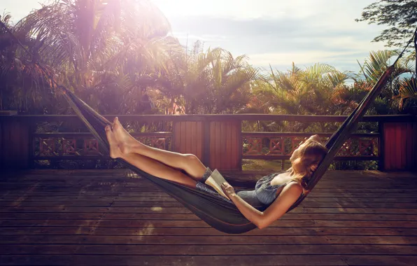 Woman, book, reading, hammock, rest