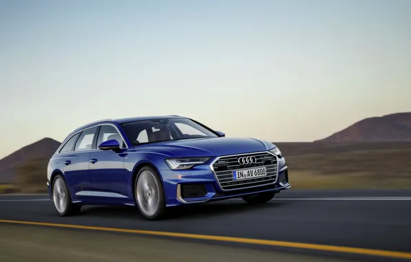 Картинка дорога, синий, Audi, 2018, универсал, A6 Avant