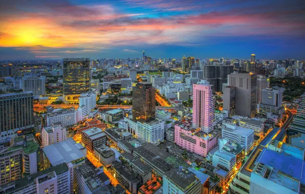 Город, здания, Таиланд, Бангкок, Thailand, вид сверху, Bangkok