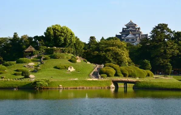 Картинка Природа, Озеро, Деревья, Япония, Дом, Japan, Nature, Bridge