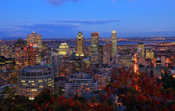 Ночь, город, фото, небоскребы, Канада, Montreal Quebec