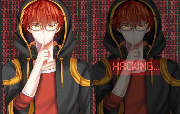 Рыжий, очки, парень, Mystic Messenger