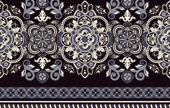 Белый, синий, узор, черный фон, орнамент, pattern, seamless