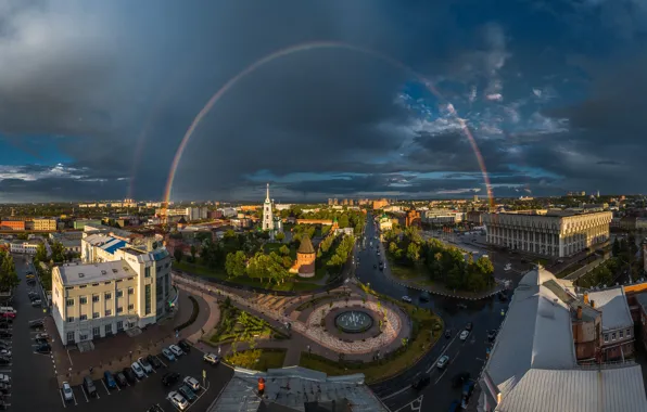 Город, здания, дороги, дома, радуга, Кремль, улицы, Тула