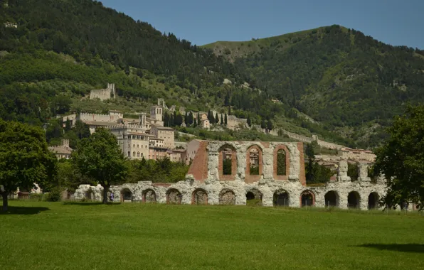 Дома, Горы, Город, Руины, Италия, Здания, Italy, Mountains