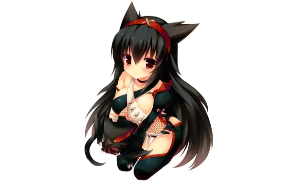 Девушка, Белый фон, Кошечка, Monster Hunter, Неко