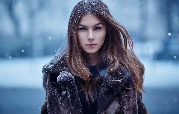 Взгляд, девушка, снег, волосы, милашка, Natalie