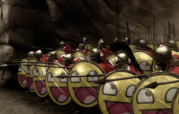 300 спартанцев, смайлы, воины, щиты, копья