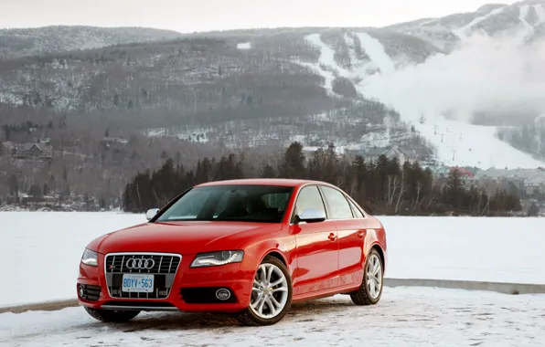 Зима, горы, Ауди, красная, Audi S4