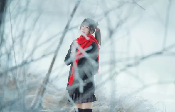 Beautiful, Asian, Model, Winter, Snow, Woman, Mist, Fog