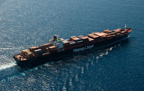 Ocean, aerial view, containers, Cargo ship