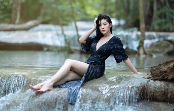 Девушка, природа, брюнетка, азиатка