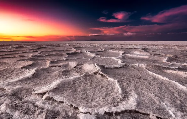 Закат, озеро, соль, Salar de Uyuni, Bolivia