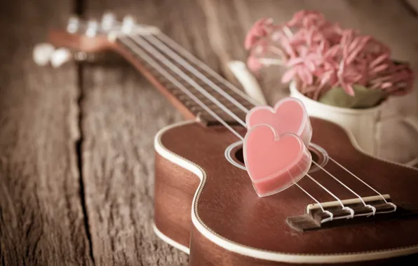 Картинка цветы, сердце, гитара, love, vintage, heart, romantic
