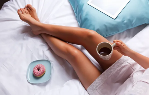 Картинка legs, bed, coffee, breakfast