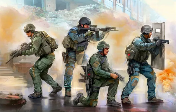 Картинка Полиция, США, SWAT, М4А1, Glock 17, Cпецназ, Баллистический щит