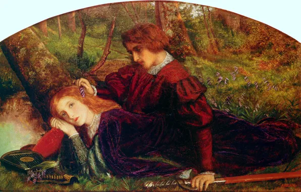 Картинка 1860, Arthur Hughes, Рыцарь Герайнт и Энида