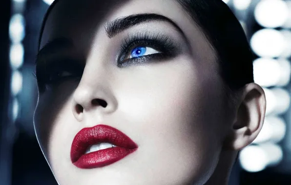 Девушка, лицо, Megan Fox, синие глаза, красные губы