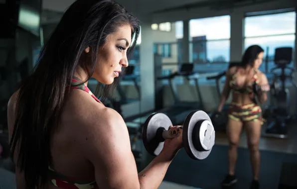 Brunette, bodybuilder, miror, bodybuiding