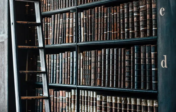 Old, Ireland, ancient, letters, books, Dublin, ladder, library