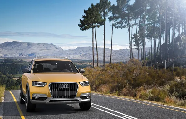 Дорога, лес, горы, Audi, Ауди, концепт, передок, кроссовер