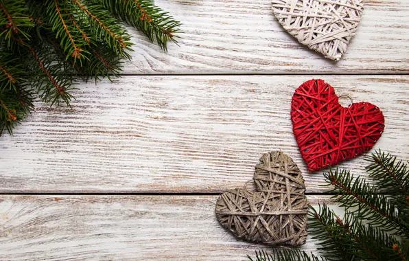 Украшения, сердце, Новый Год, Рождество, love, christmas, wood, hearts