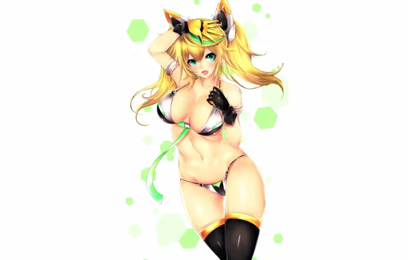 Girl, sexy, cleavage, thighhighs, green eyes, long hair, boobs, anime