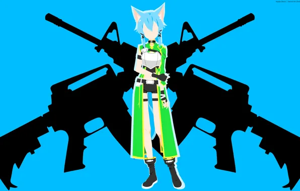 Девушка, оружие, минимализм, ушки, Sword Art Online, Мастера Меча Онлайн, Синон