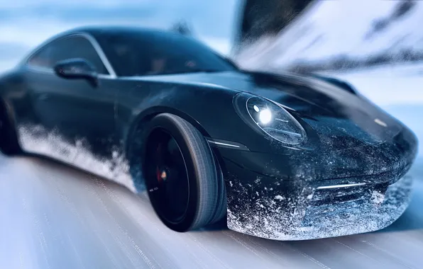HDR, 911, Porsche, Drift, Winter, Snow, Game, Carrera S