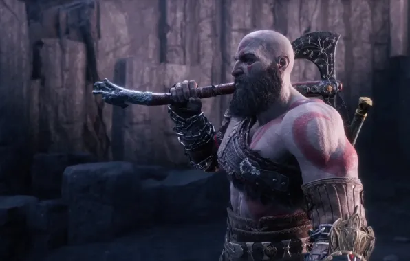 God of war, weapon, kratos, sony, snow, man, boy, blade