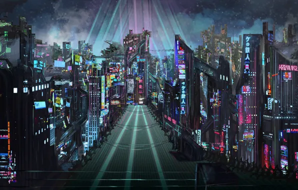 Город, Будущее, Неон, Здания, City, Архитектура, Фантастика, Neon