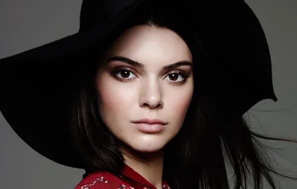 Взгляд, лицо, модель, портрет, шляпа, брюнетка, Kendall Jenner