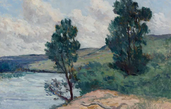 Пейзаж, картина, 1930, Максимильен Люс, Maximilien Luce, Мерикур. Берега Сены