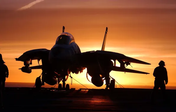 Картинка самолет, силуэт, Grumman, четвертого поколения, красивый фон, истребитель перехватчик, F-14-Tomcat, двухместный реактивный