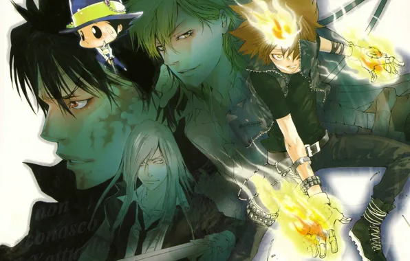 Пламя, шляпа, перчатки, мафия, katekyo hitman reborn, реборн, arcobaleno, squalo superbi