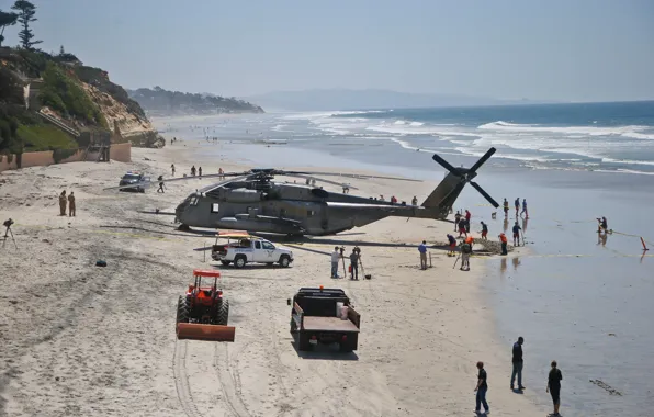 Car, USA, beach, cars, police, man, sand, helicopter