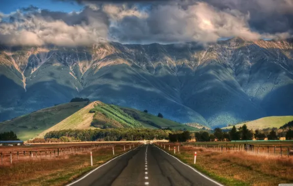 Картинка облака, горы, красота, Новая Зеландия, шоссе, New Zealand, cloud, mountain