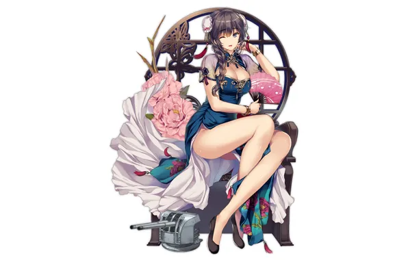 Girl, sexy, cleavage, long hair, dress, boobs, anime, blue eyes