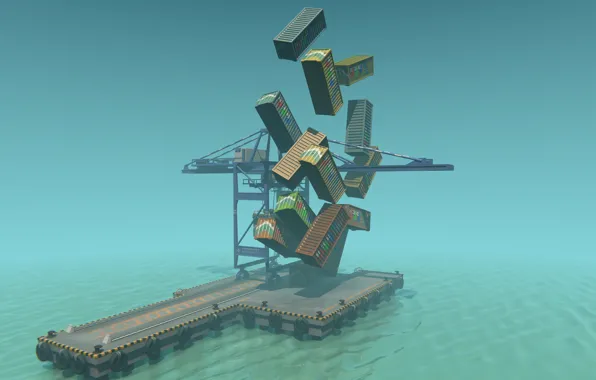 Ocean, joke, blender3d, 3dart, blenderrender, portalcrane, levitationofcontainers