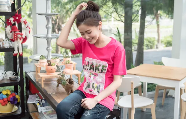 Картинка девушка, лицо, улыбка, стиль, волосы