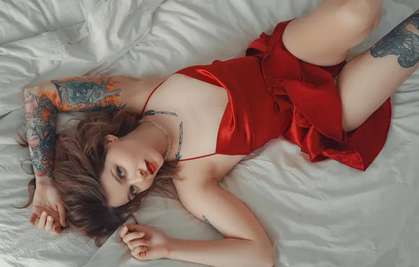 Девушка, трусики, платье, красное платье, Awondrr