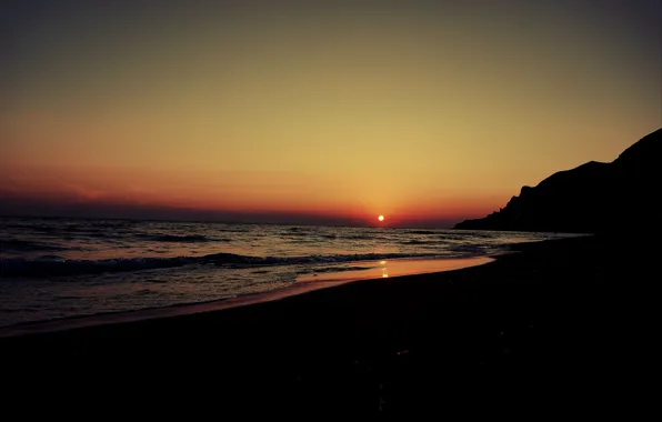 Beach, twilight, sunset, sun, hill, dusk, seaside, silhouette