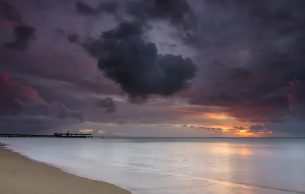 Море, пейзаж, закат, мост