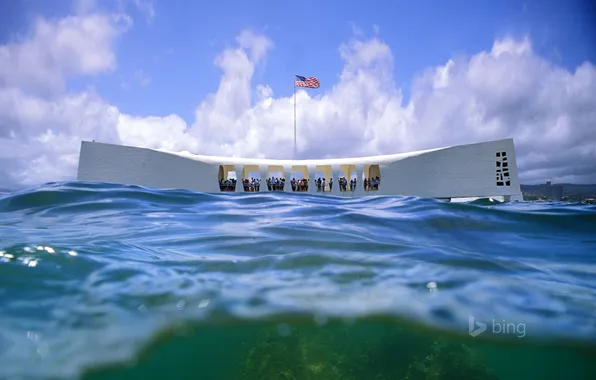 Картинка море, небо, Гавайи, США, мемориал, Перл-Харбор, USS Arizona Memorial