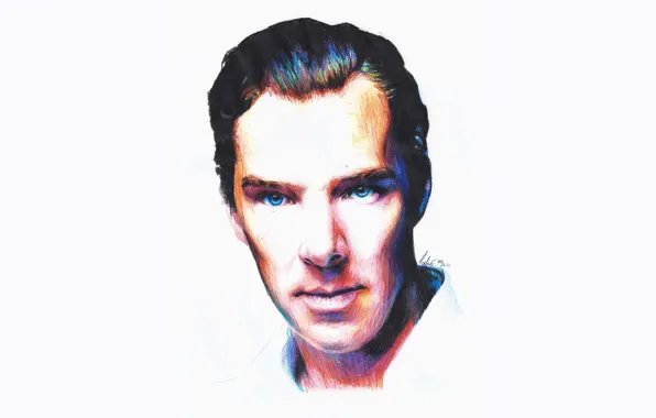 Рисунок, портрет, Бенедикт Камбербэтч, Benedict Cumberbatch, цветные карандаши