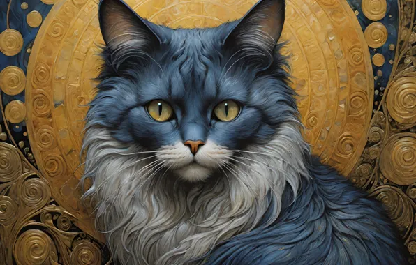 Кошка, кот, взгляд, синий, поза, стиль, серый, голубой