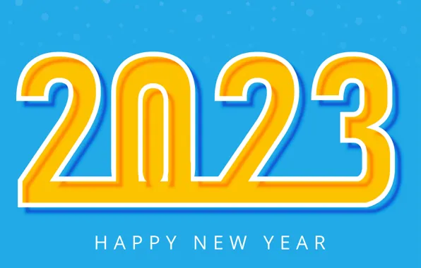 Надпись, контур, желтые, цифры, Новый год, голубой фон, дата, 2023