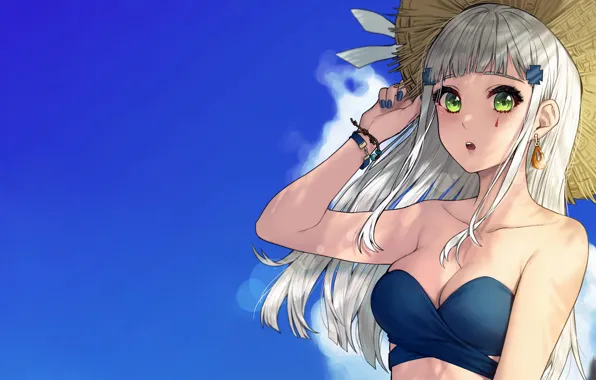Girl, sexy, cleavage, green eyes, long hair, boobs, anime, beautiful