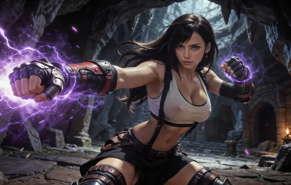 Девушка, сила, Final Fantasy, Тифа, стойка, Final Fantasy VII Remake, нейросеть